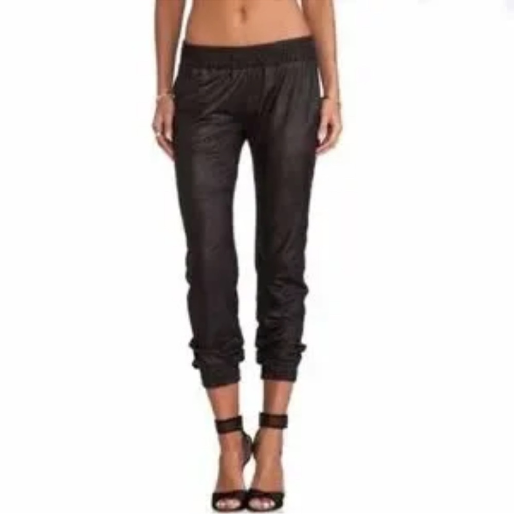 Monrow crackled Black faux leather Track Pants L